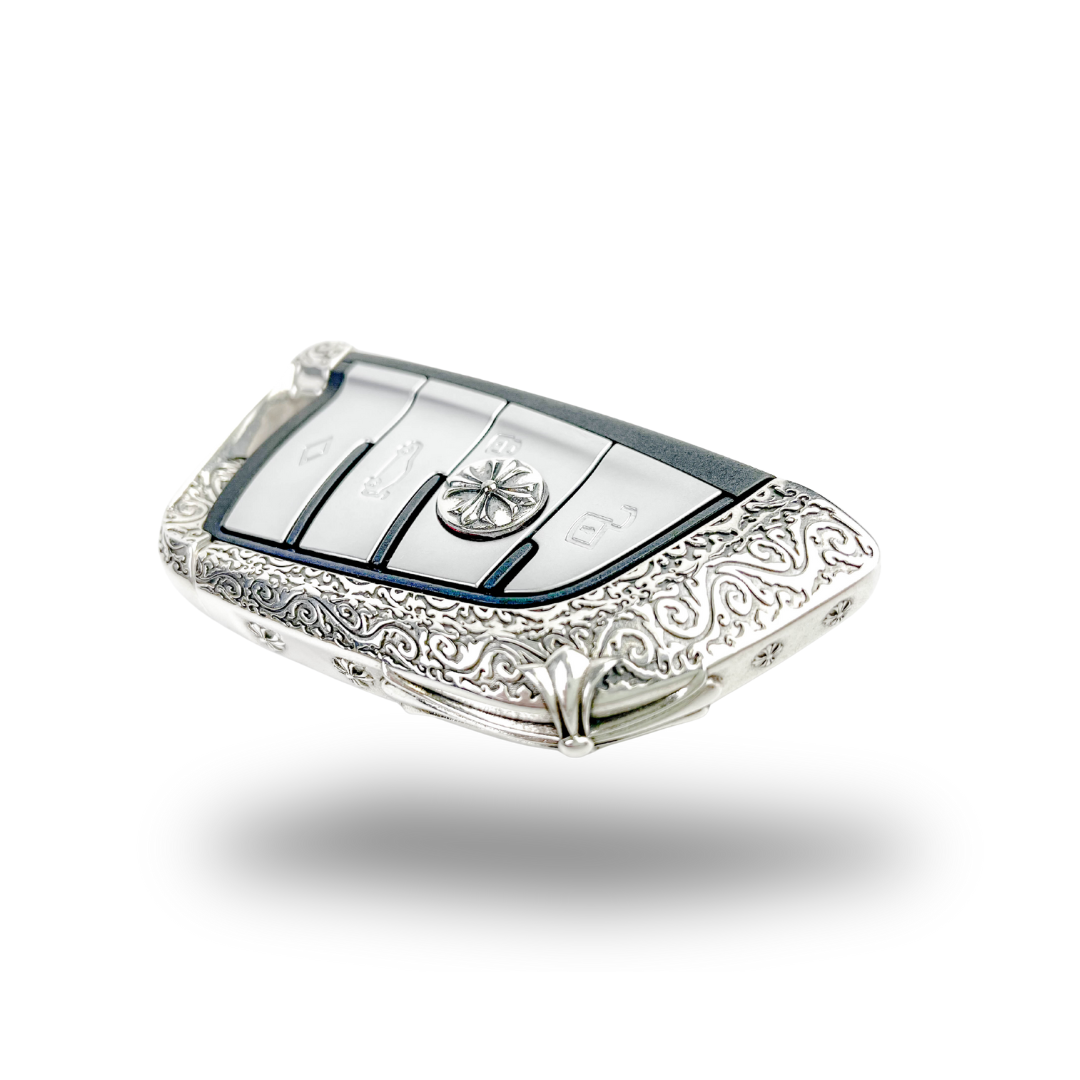 Custom 925 Sterling Silver BMW Key Shell – Full Replacement with Handcrafted Chrome Hearts Style Sprayer Studio