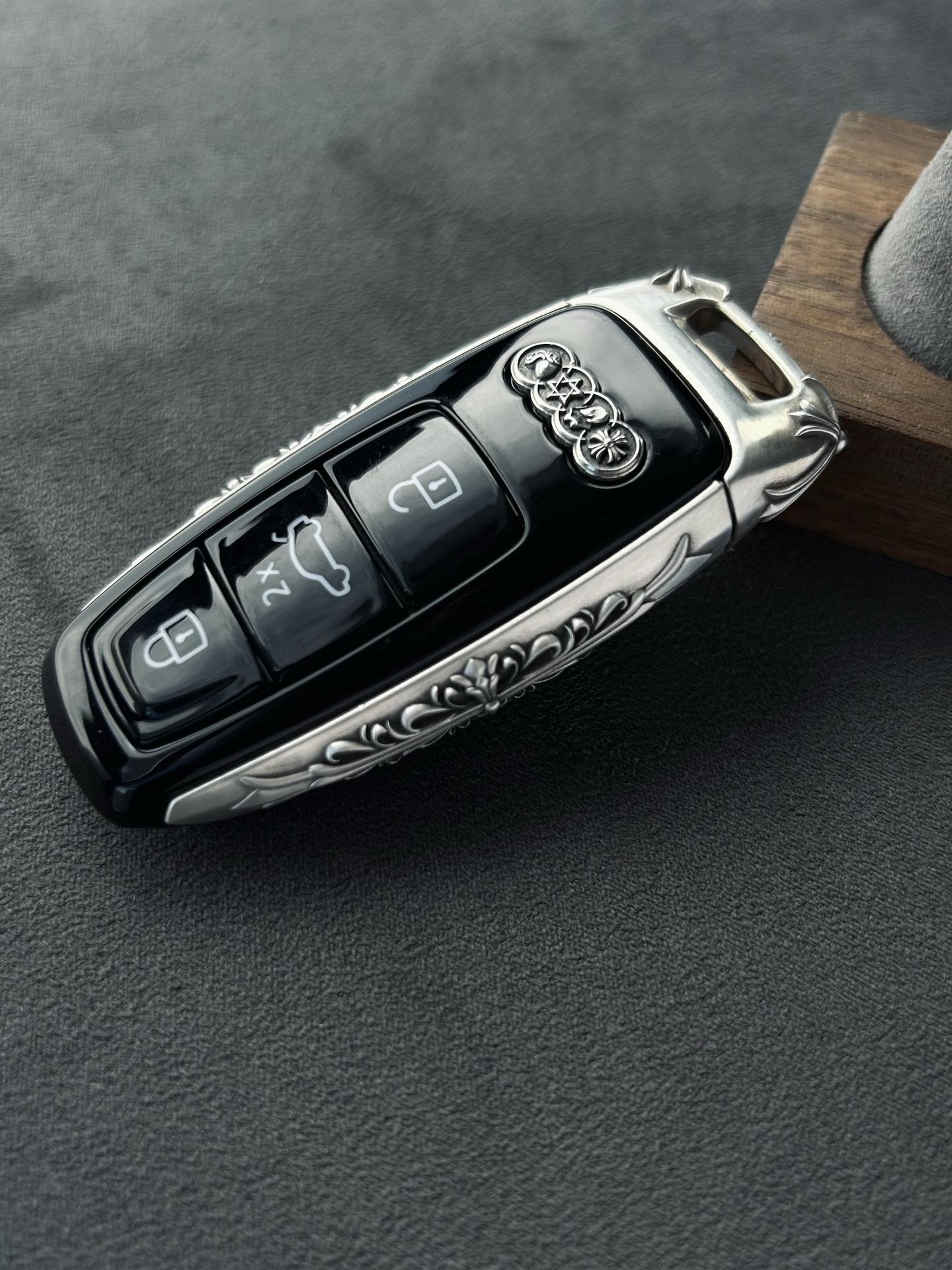 Custom 925 Sterling Silver Audi Key Shell – Full Replacement, Hand-Engraved Sprayer Studio